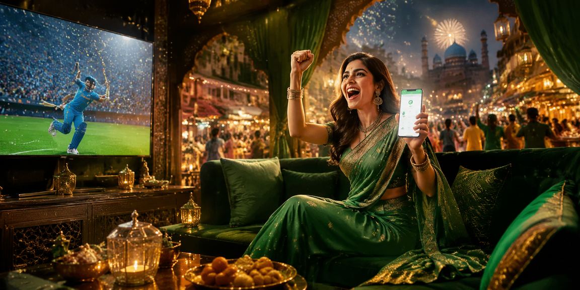 Indian woman making mobile payment wearing traditional saree