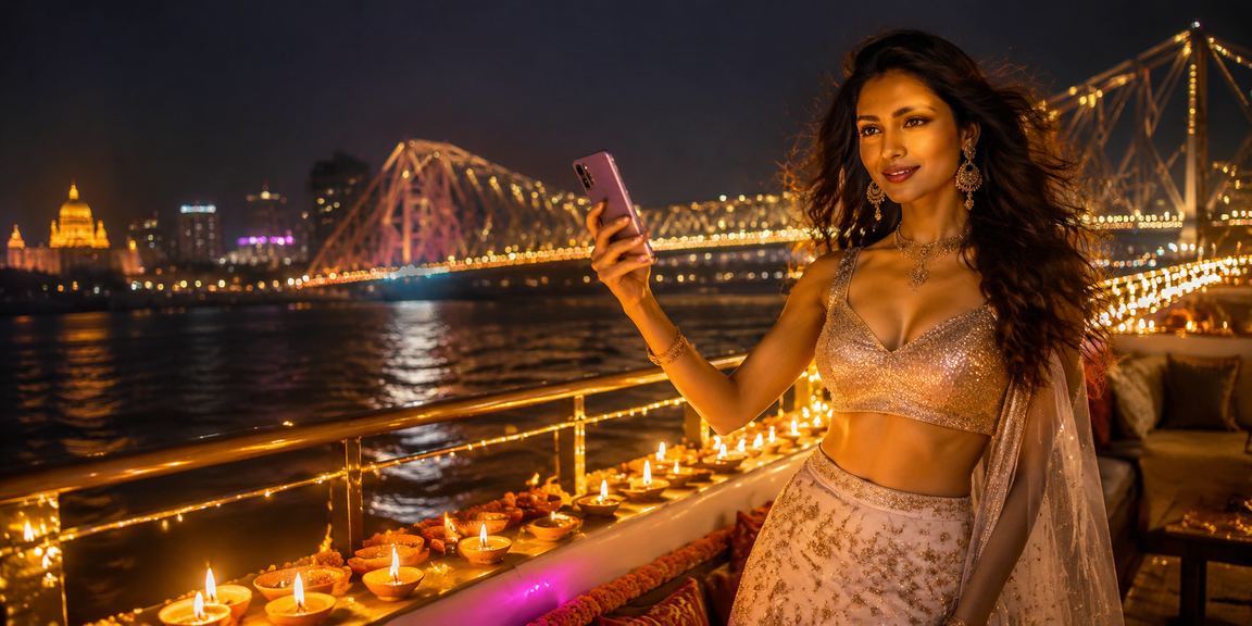 Kolkata Diwali festival with digital mobile payment concept